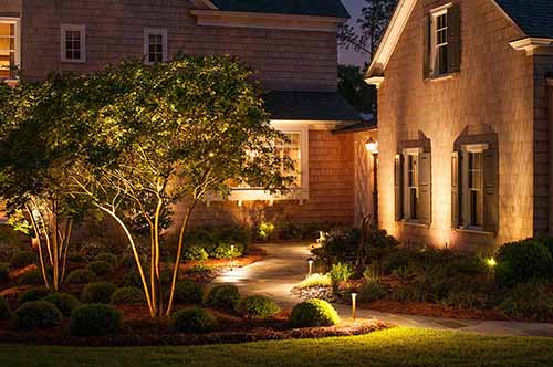 Exterior home and pathway with lighting